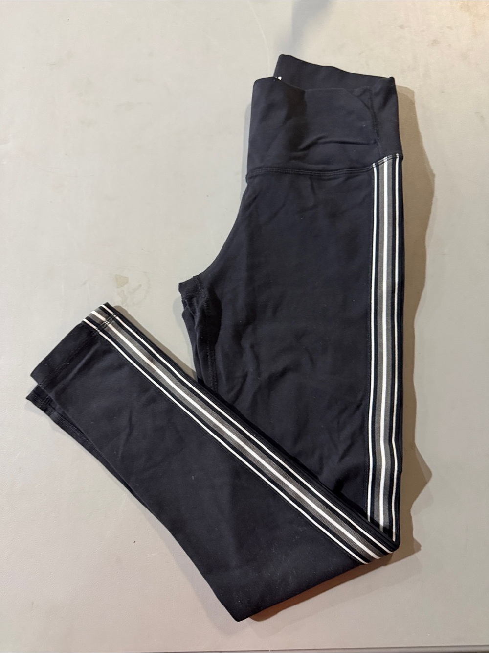 TNA Black Leggings with White and Gray Side Stripes